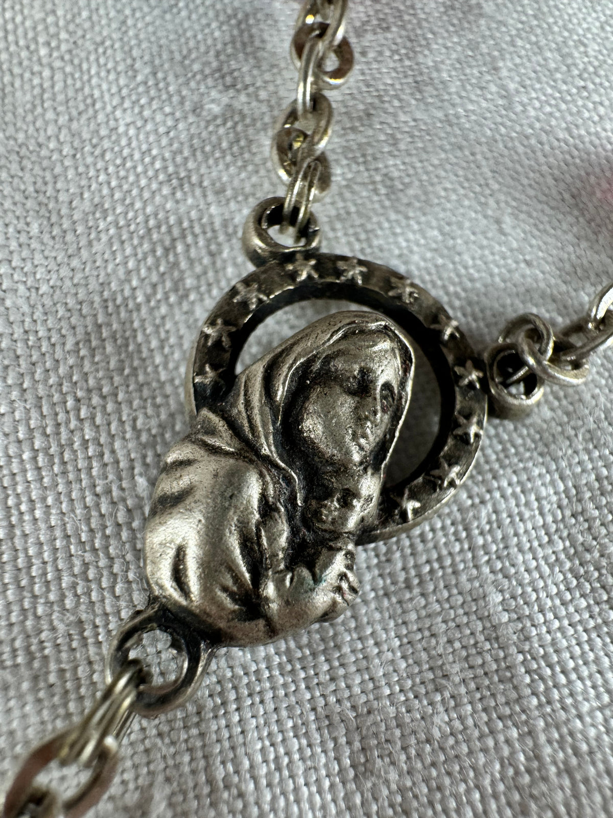 Vintage Italian beaded Catholic Crucifix St Mary Necklace (SICILY HOUSE)