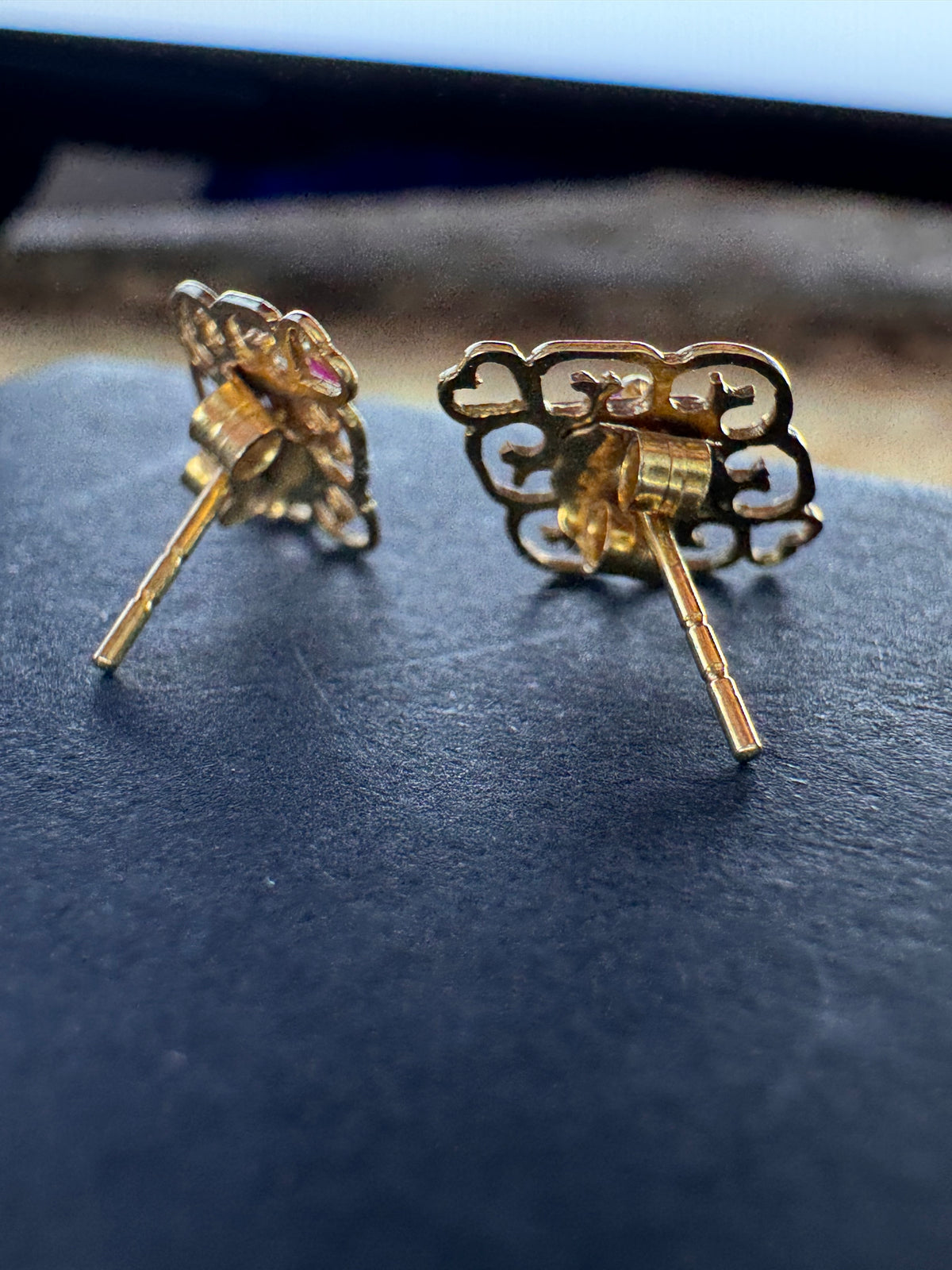 9ct vintage Yellow Gold Ruby Heart Earrings