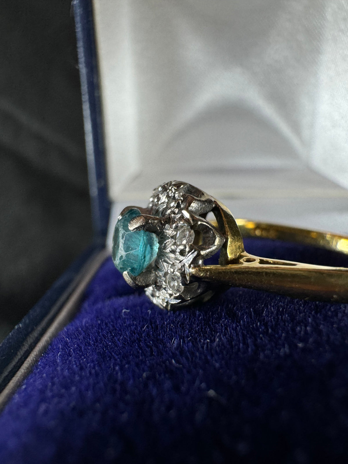 Antique 18ct Yellow Gold and Platinum Topaz Diamond Ring
