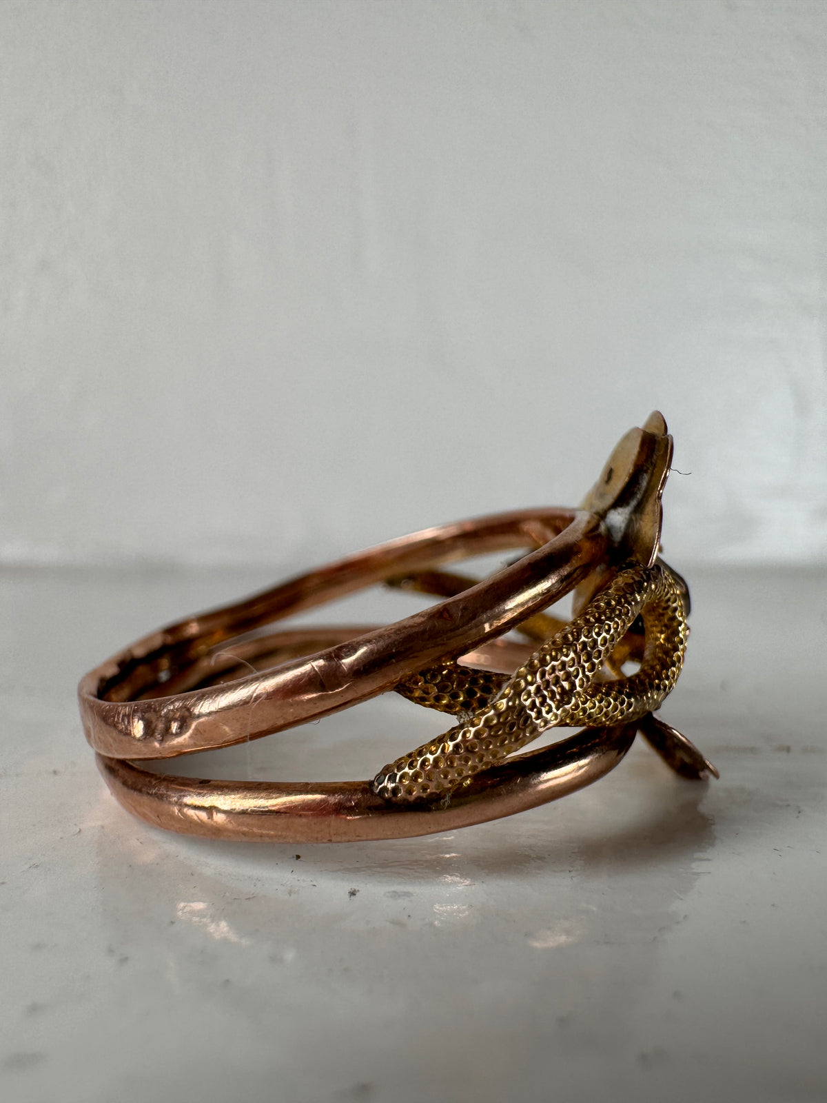 Vintage Italian Rose / Yellow Metal Pearl White Stone Ring