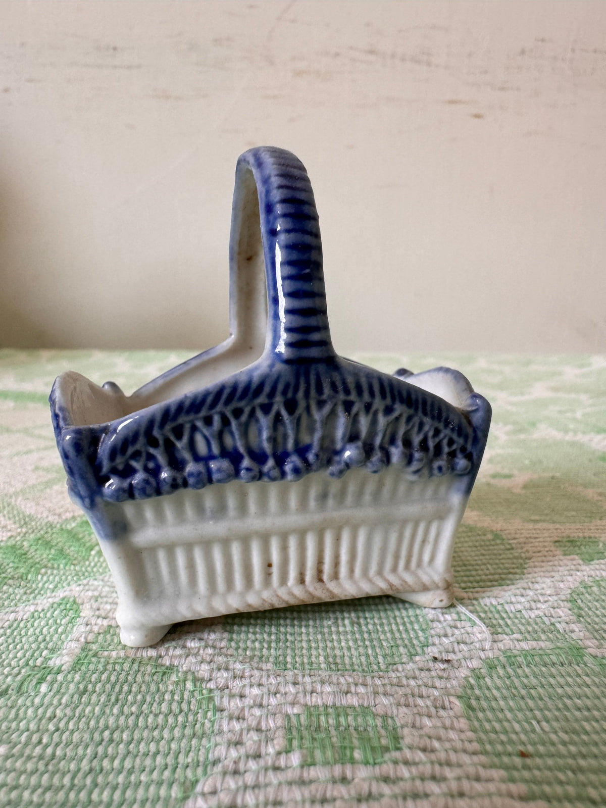 Miniature Italian  ceramic basket - shows repair to base