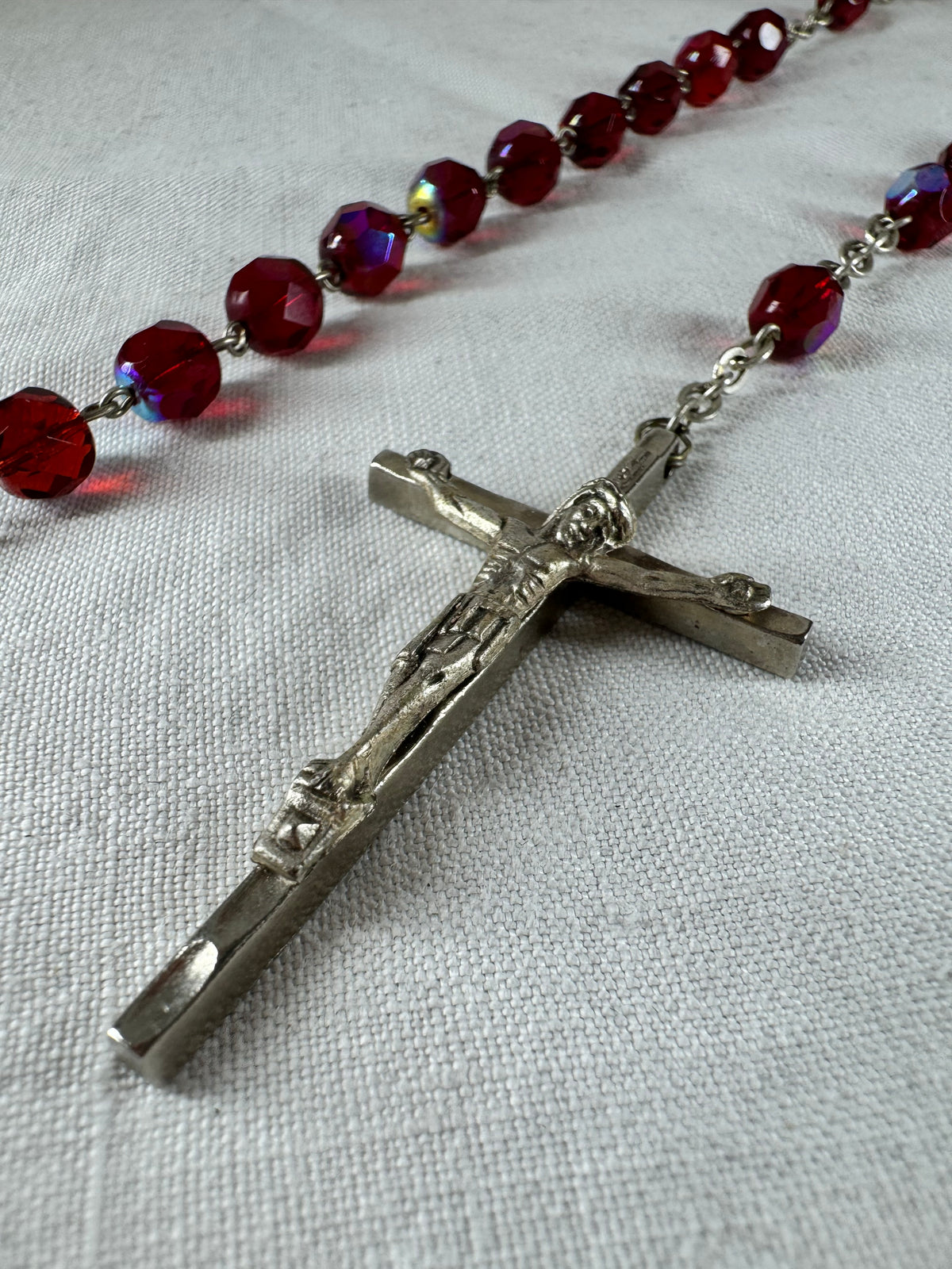 Vintage Italian beaded Catholic Crucifix St Mary Necklace (SICILY HOUSE)