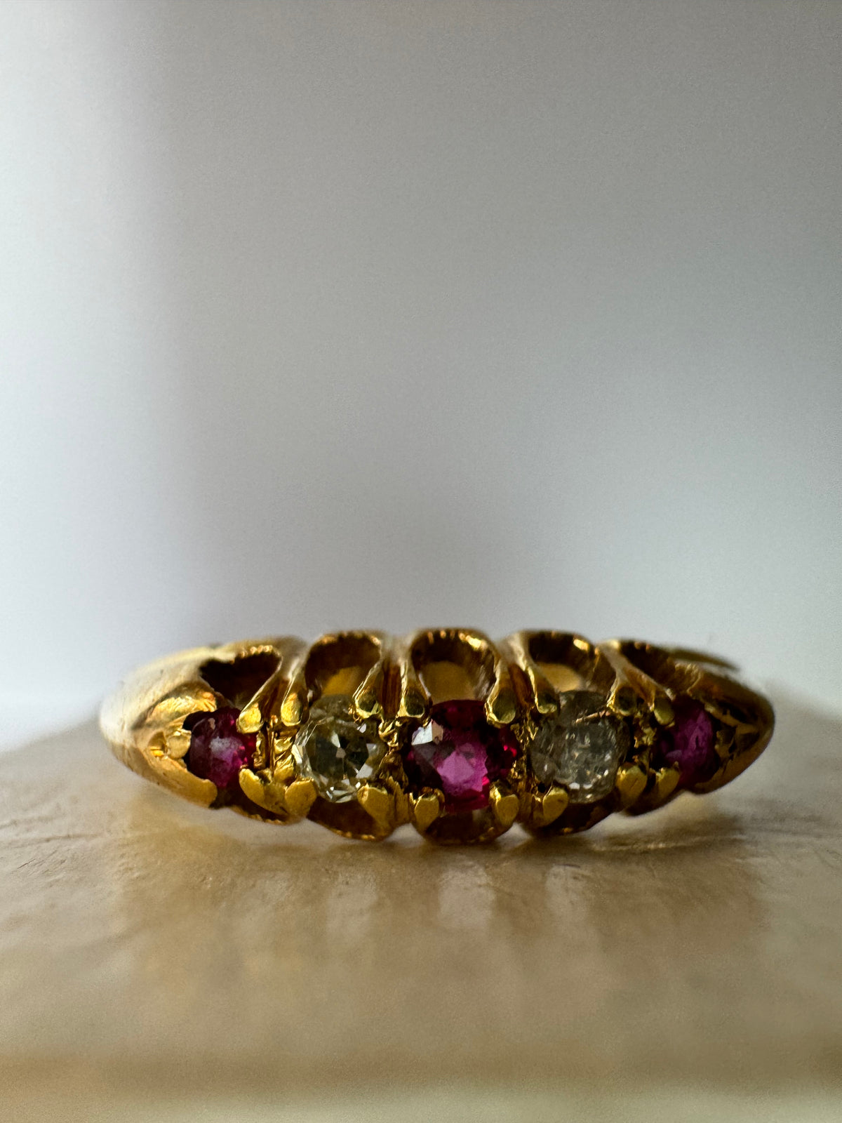 Victorian 18ct Yellow Gold Diamond Ruby Eternity Ring