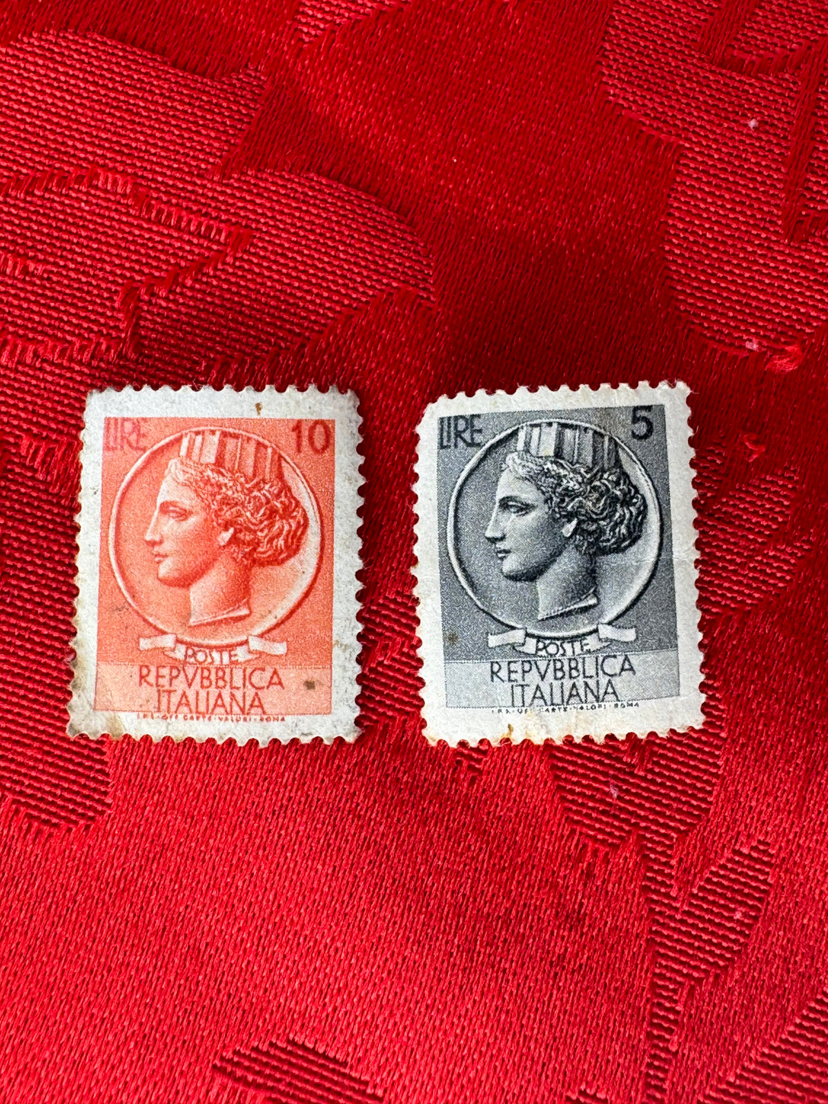 5 and 10 lira Italian stamps
