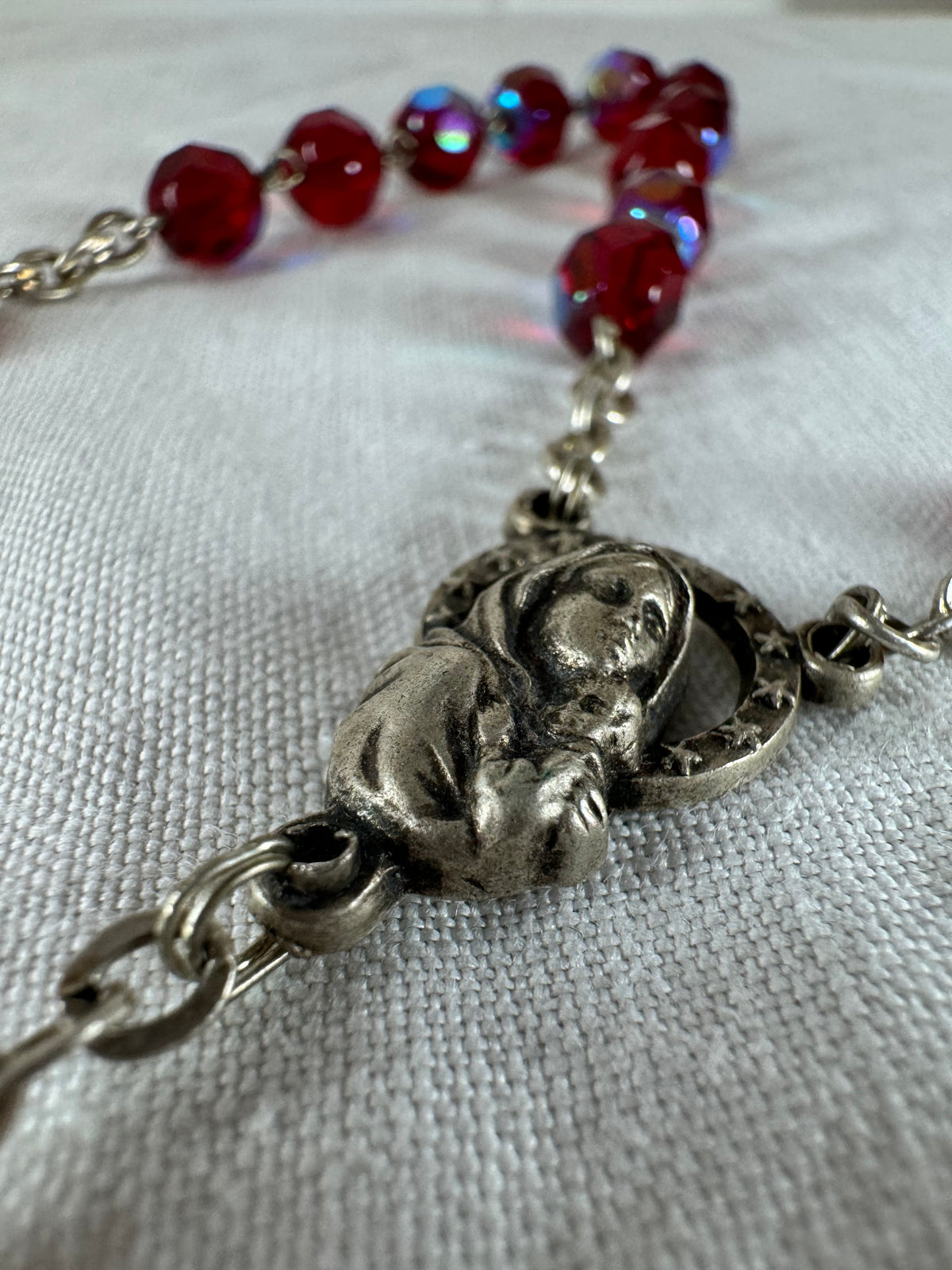 Vintage Italian beaded Catholic Crucifix St Mary Necklace (SICILY HOUSE)