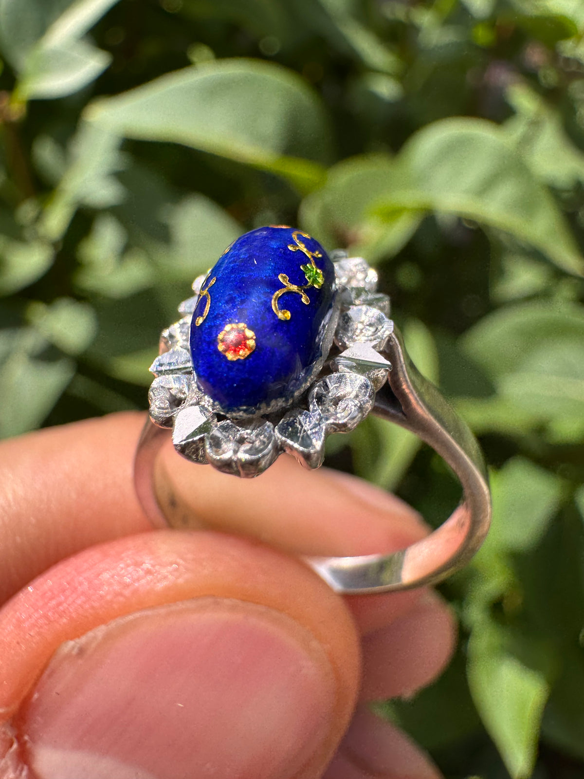 Antique 18ct Enamel White Gold Ring