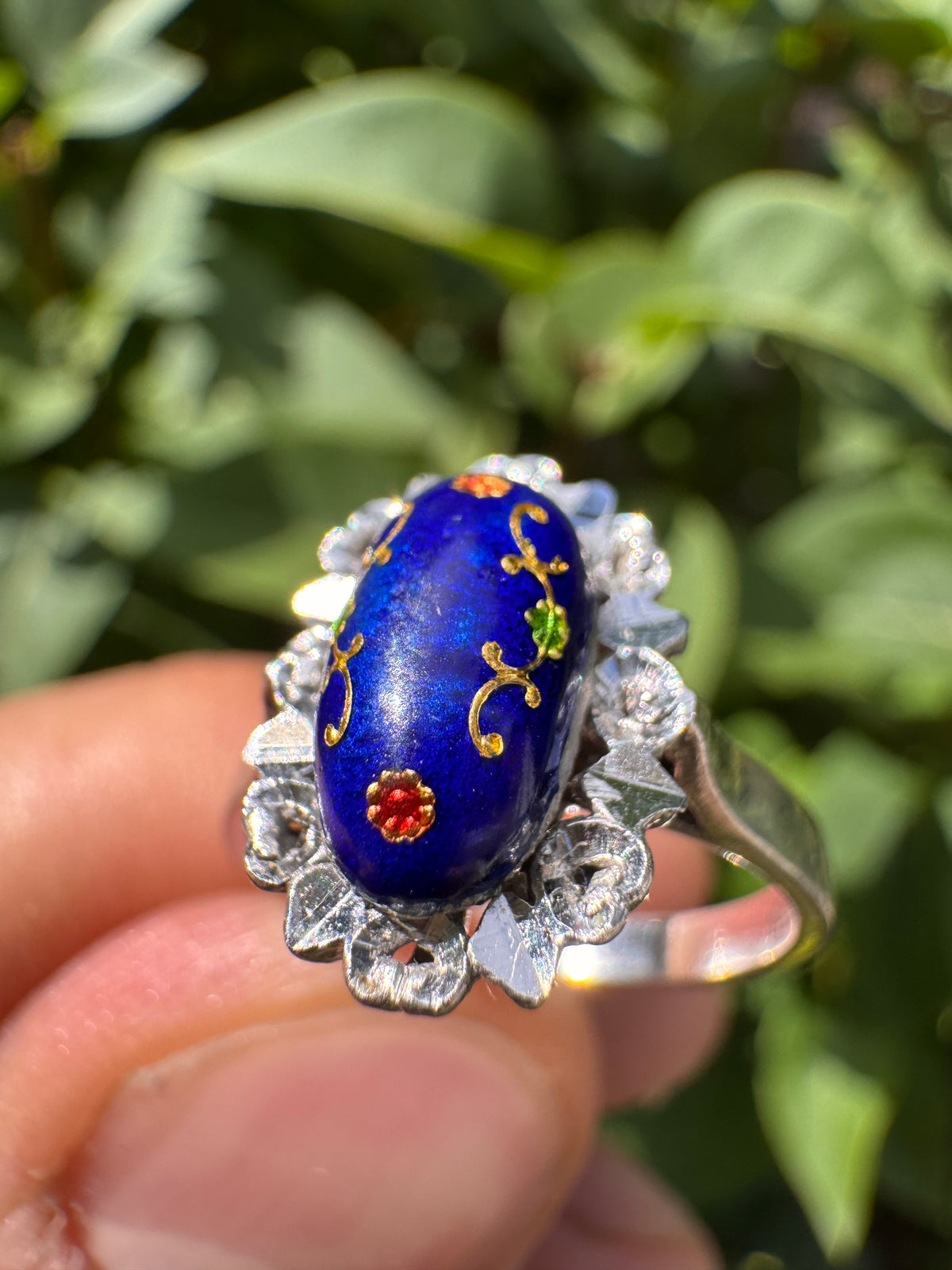 Antique 18ct Enamel White Gold Ring